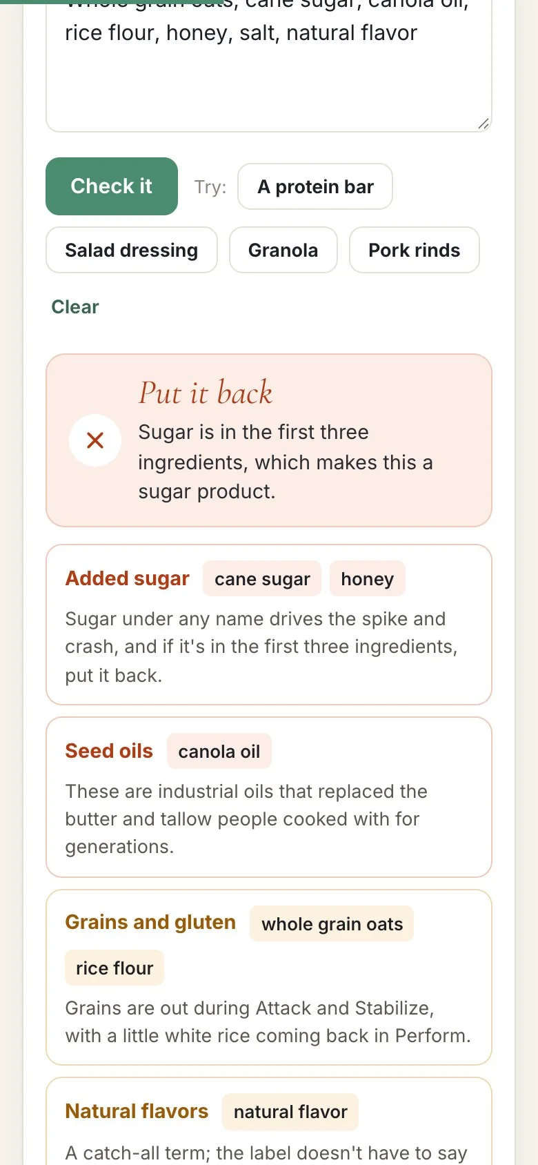 The Wellness Guide label checker reading a food label