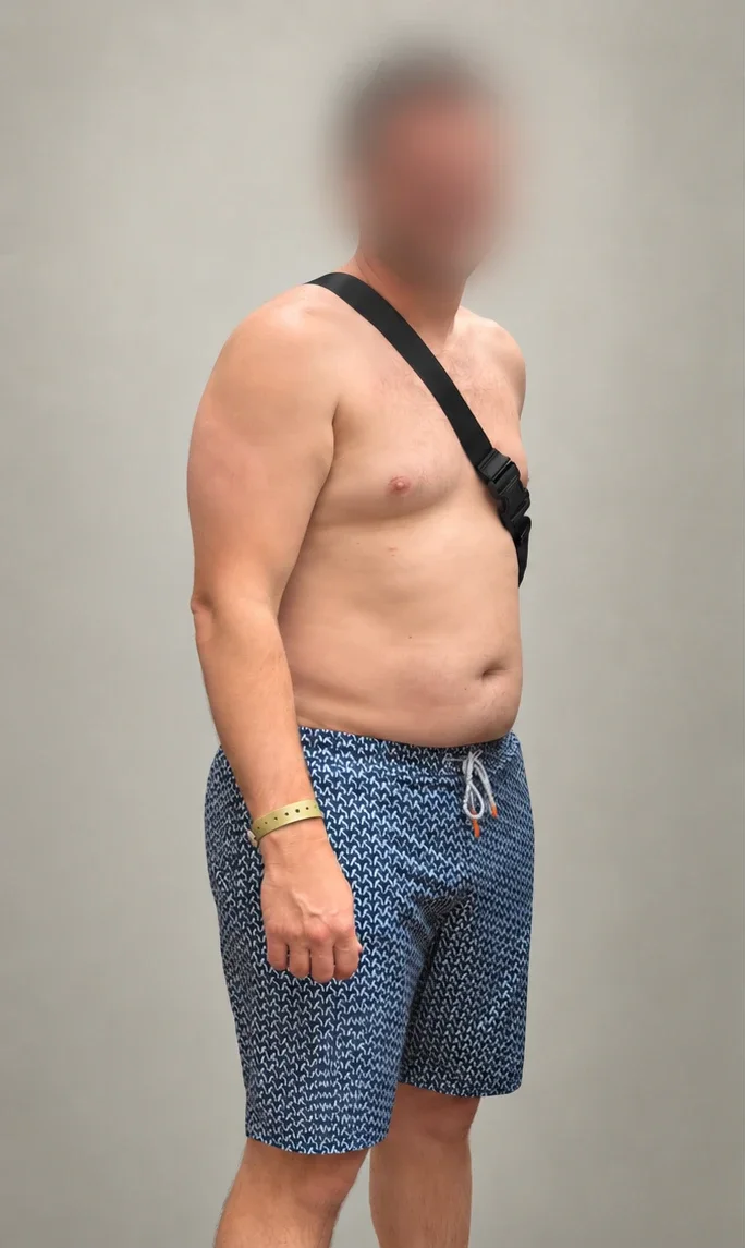 A.B., 36, before coaching. Face blurred at his request.